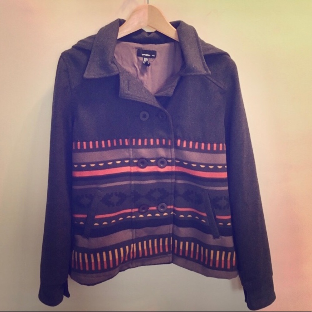 O'Neill Pattern Striped Hooded Button Jacket - Picture 2 of 5